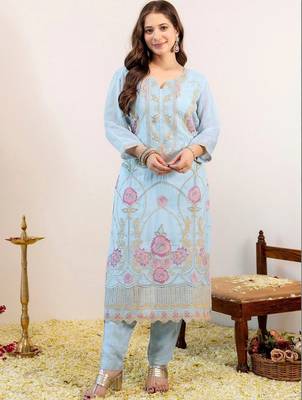 Women Floral Embroidered Regular Thread Work Kurta with Trousers & With Dupatta 5