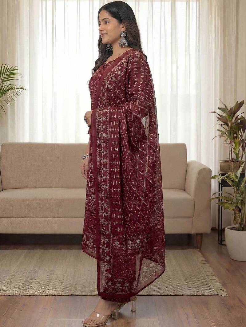 Women Ethnic Motifs Printed Regular Kurta with Trousers & With Dupatta