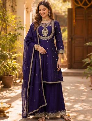 Women Ethnic Motifs Embroidered Regular Kurta with Sharara & With Dupatta 1