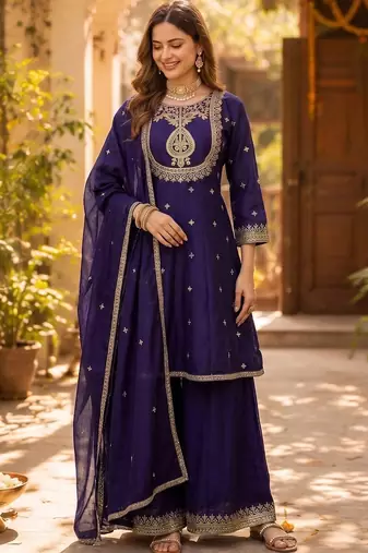 Women Ethnic Motifs Embroidered Regular Kurta with Sharara & With Dupatta