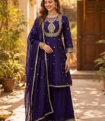 Women Ethnic Motifs Embroidered Regular Kurta with Sharara & With Dupatta
