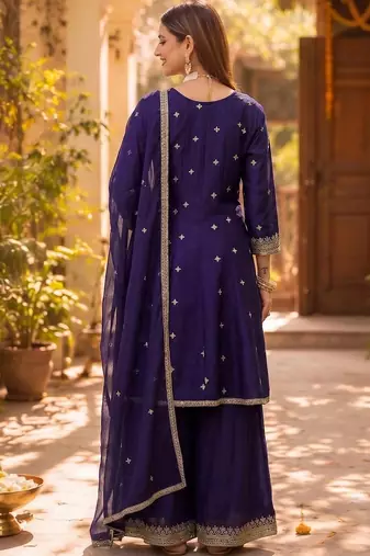 Women Ethnic Motifs Embroidered Regular Kurta with Sharara & With Dupatta
