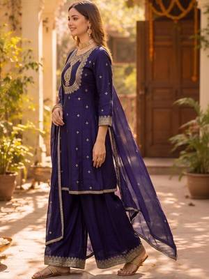 Women Ethnic Motifs Embroidered Regular Kurta with Sharara & With Dupatta 3