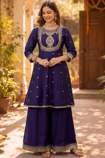 Women Ethnic Motifs Embroidered Regular Kurta with Sharara & With Dupatta