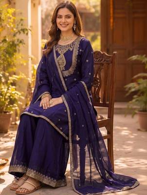 Women Ethnic Motifs Embroidered Regular Kurta with Sharara & With Dupatta 6