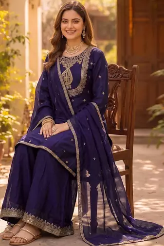 Women Ethnic Motifs Embroidered Regular Kurta with Sharara & With Dupatta