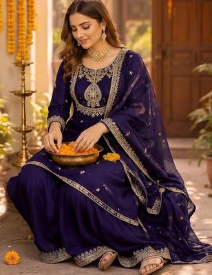 Women Ethnic Motifs Embroidered Regular Kurta with Sharara & With Dupatta 7