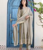 Women Floral Yoke Design Regular Sequinned Kurta with Trousers & Dupatta