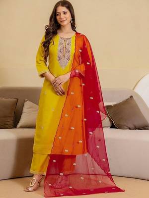 Women Ethnic Embroidered Regular Sequinned Kurta with Trousers & With Dupatta 1
