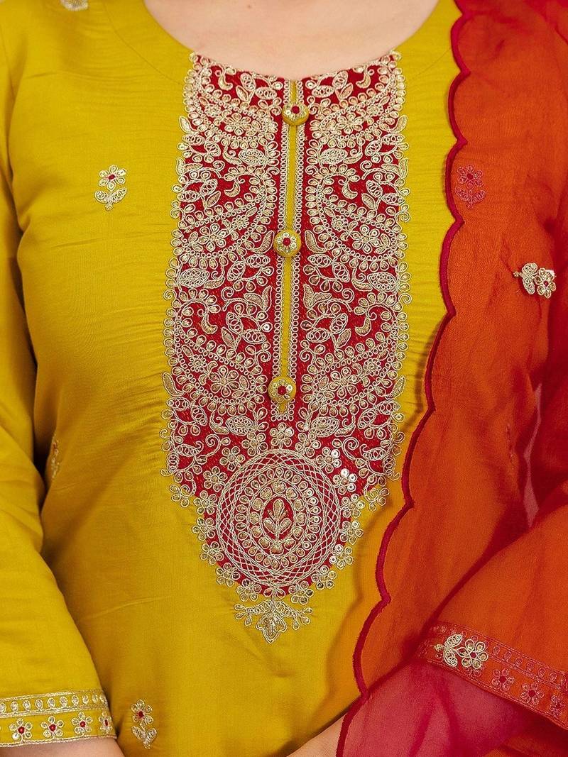 Women Ethnic Embroidered Regular Sequinned Kurta with Trousers & With Dupatta