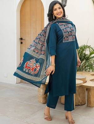Women Ethnic Motifs Embroidered Regular Thread Work Kurta with Trousers & With Dupatta 1