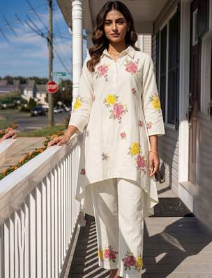 Embroidered White Pure Cotton Co Ords for Women 1