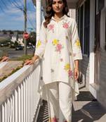 Embroidered White Pure Cotton Co Ords for Women