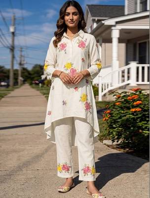 Embroidered White Pure Cotton Co Ords for Women 2