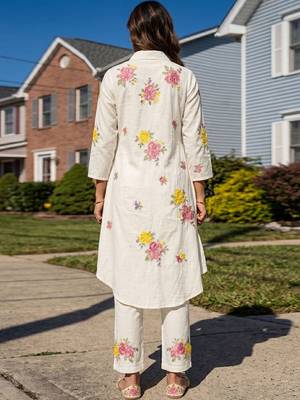 Embroidered White Pure Cotton Co Ords for Women 3