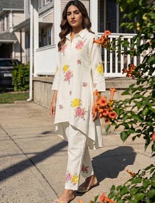 Embroidered White Pure Cotton Co Ords for Women 4