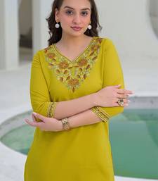 Embroidered Mustard Yellow Viscose Rayon Co Ords for Women