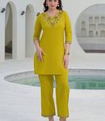 Embroidered Mustard Yellow Viscose Rayon Co Ords for Women