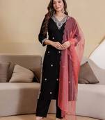 Women Ethnic Motifs Embroidered Kurta with Trousers & With Dupatta