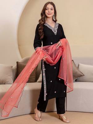 Women Ethnic Motifs Embroidered Kurta with Trousers & With Dupatta 3