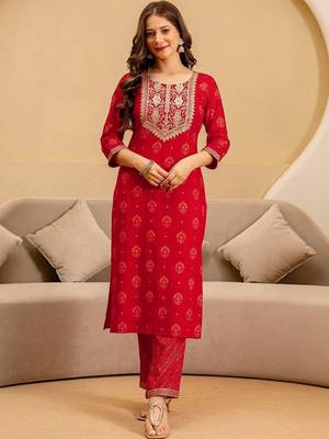 Women Ethnic Motifs Printed Regular Thread Work Kurta with Trousers & With Dupatta 5