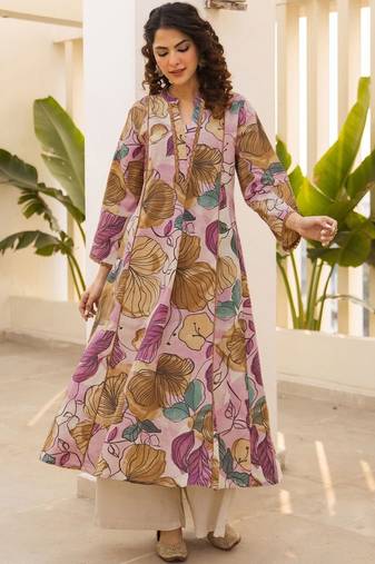 Printed Light Pink Cotton Blend Co Ords for Women