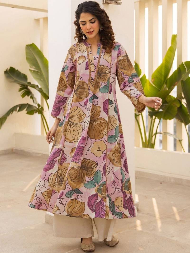 Printed Light Pink Cotton Blend Co Ords for Women