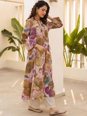 Printed Light Pink Cotton Blend Co Ords for Women 3