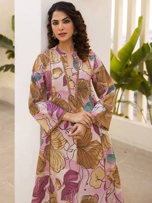 Printed Light Pink Cotton Blend Co Ords for Women 4
