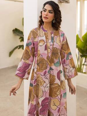Printed Light Pink Cotton Blend Co Ords for Women 6