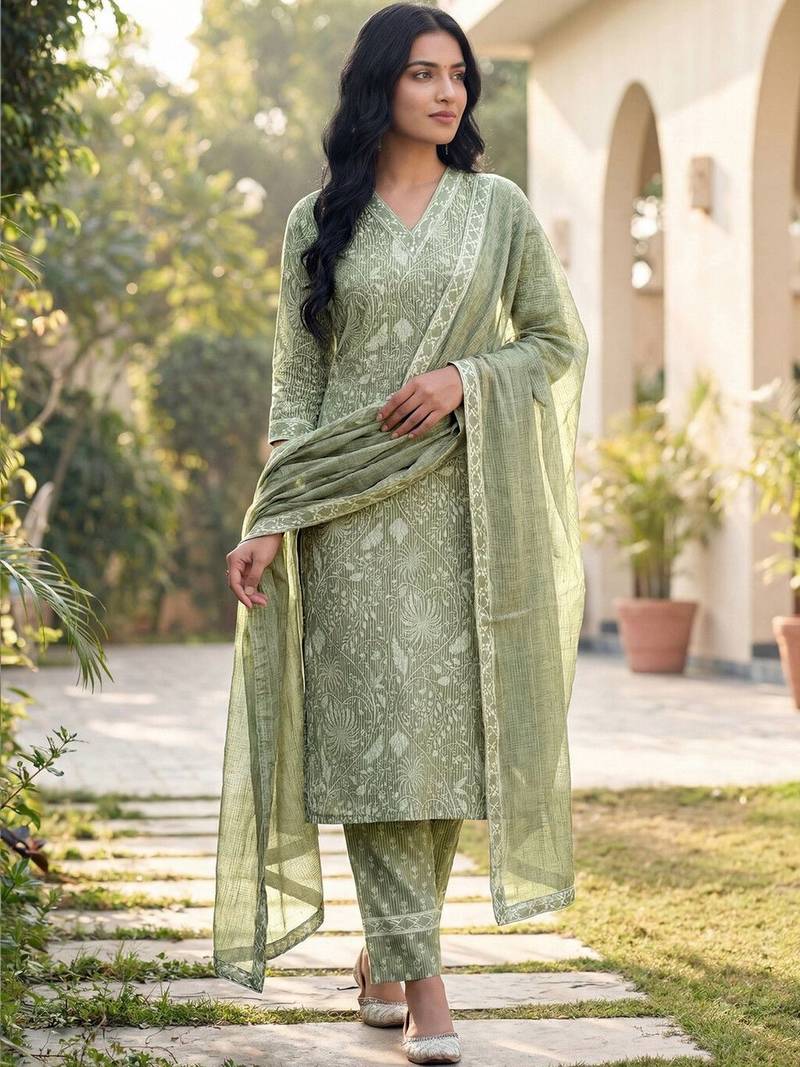 Women Ethnic Motifs Printed Regular Kurta with Trousers & With Dupatta