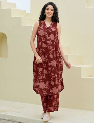 Printed Brown Cotton Co Ords for Women 1