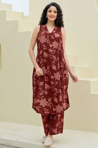 Printed Brown Cotton Co Ords for Women