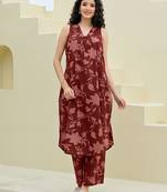 Printed Brown Cotton Co Ords for Women