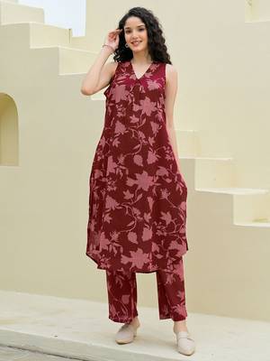 Printed Brown Cotton Co Ords for Women 4