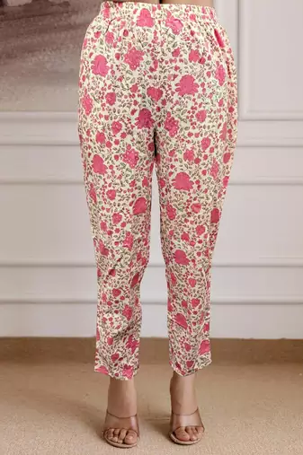 women floral printed v-neck kurta with trousers & dupatta