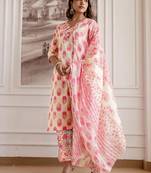 Women Floral Printed V-Neck Kurta with Trousers & Dupatta