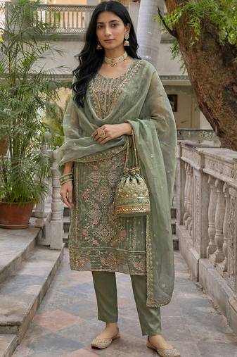 Women Ethnic Motifs Embroidered Regular Kurta with Trousers & With Dupatta
