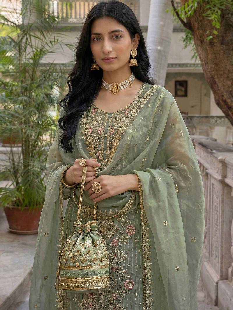 Women Ethnic Motifs Embroidered Regular Kurta with Trousers & With Dupatta
