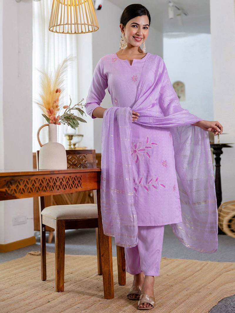 Women Floral Embroidered Kurta with Trousers & Dupatta
