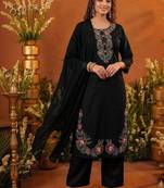 Women Floral Embroidered Regular Thread Work Kurta with Palazzos & With Dupatta