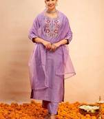 Women Ethnic Motifs Embroidered Regular Thread Work Kurta with Trousers & With Dupatta