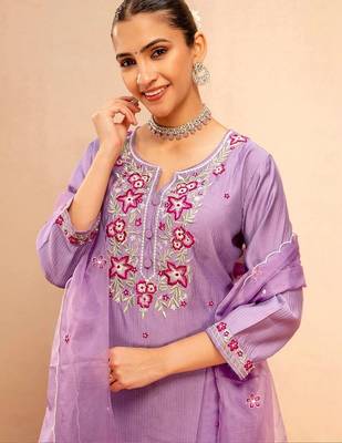 Women Ethnic Motifs Embroidered Regular Thread Work Kurta with Trousers & With Dupatta 4
