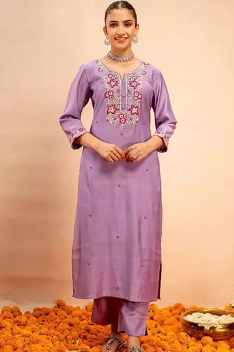 Women Ethnic Motifs Embroidered Regular Thread Work Kurta with Trousers & With Dupatta