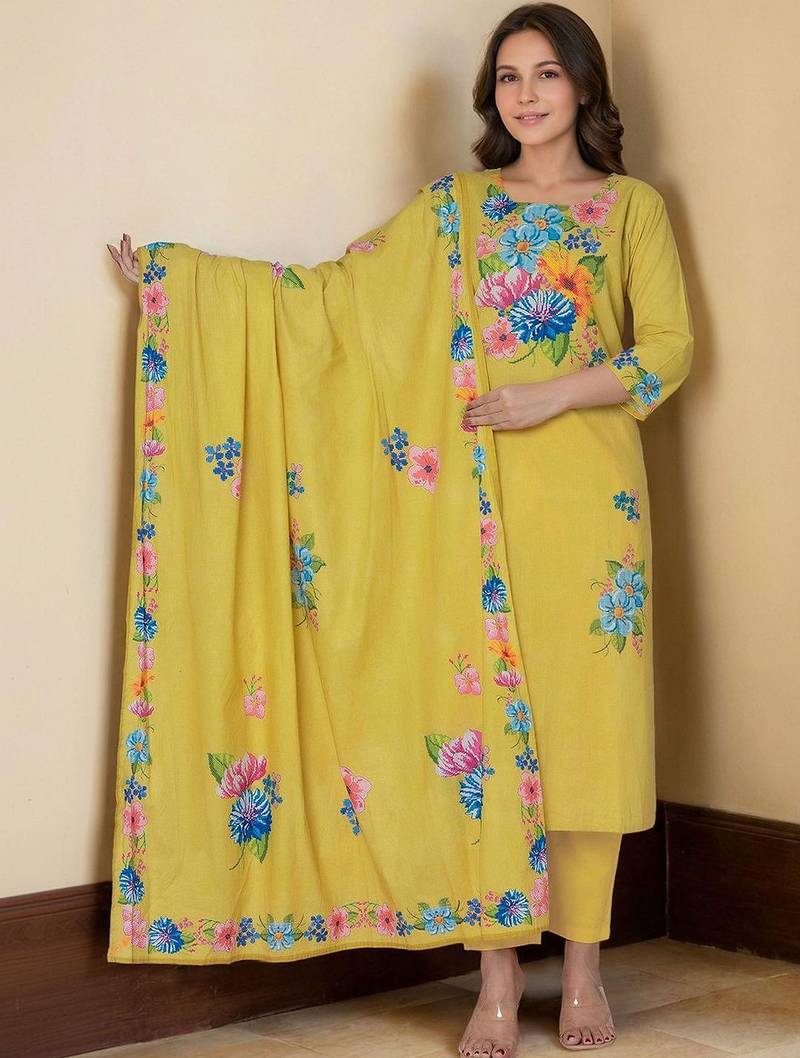 Women Floral Printed Regular Kurta with Trousers & With Dupatta