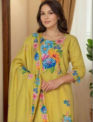 Women Floral Printed Regular Kurta with Trousers & With Dupatta 2