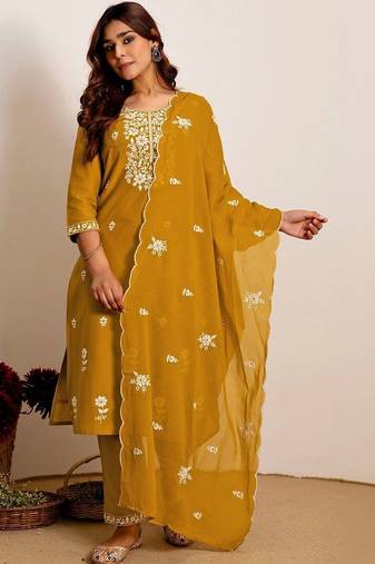 Women Ethnic Motifs Embroidered Regular Thread Work Kurta with Trousers & With Dupatta
