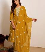 Women Ethnic Motifs Embroidered Regular Thread Work Kurta with Trousers & With Dupatta