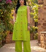 Embroidered Light Lime Green Viscose Rayon Co Ords for Women
