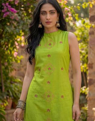 Embroidered Light Lime Green Viscose Rayon Co Ords for Women 2